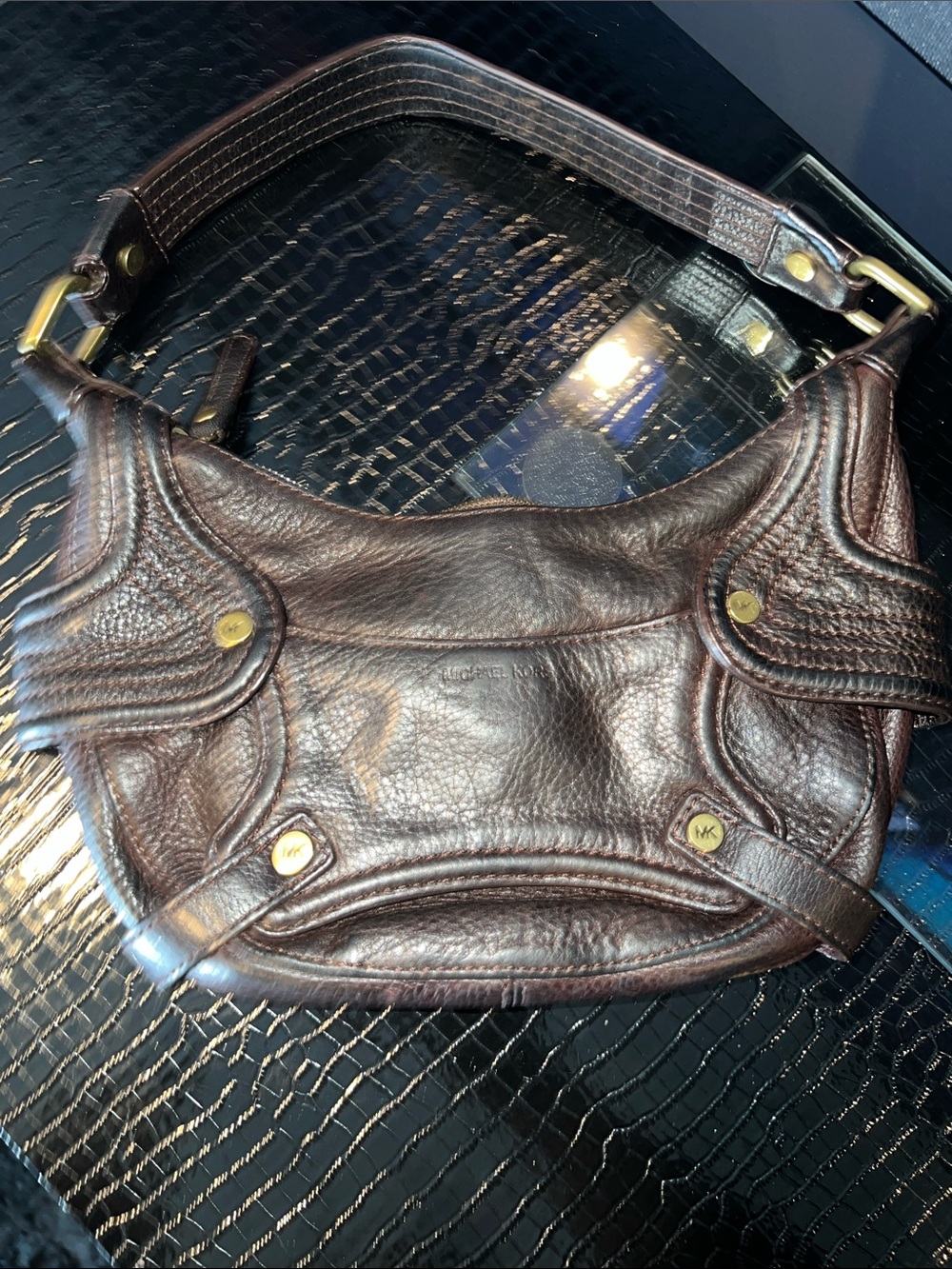 🍫 Vintage Michael Kors "Astor" Rich Espresso Pebbled Leather Buckle Hobo 🍫 - Picture 2 of 5